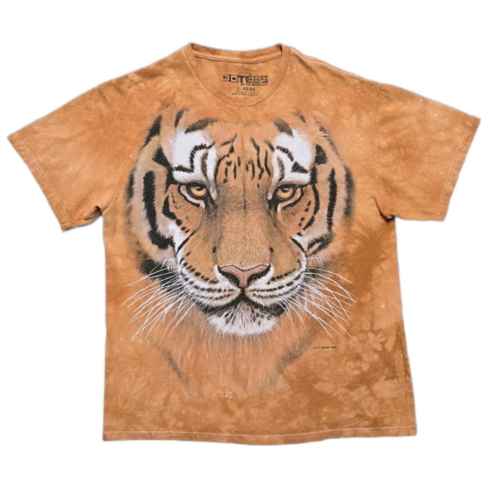 Y2K The Mountain 3D‎ Tees Tiger Head T-Shirt Mens L Tie Dye Orange